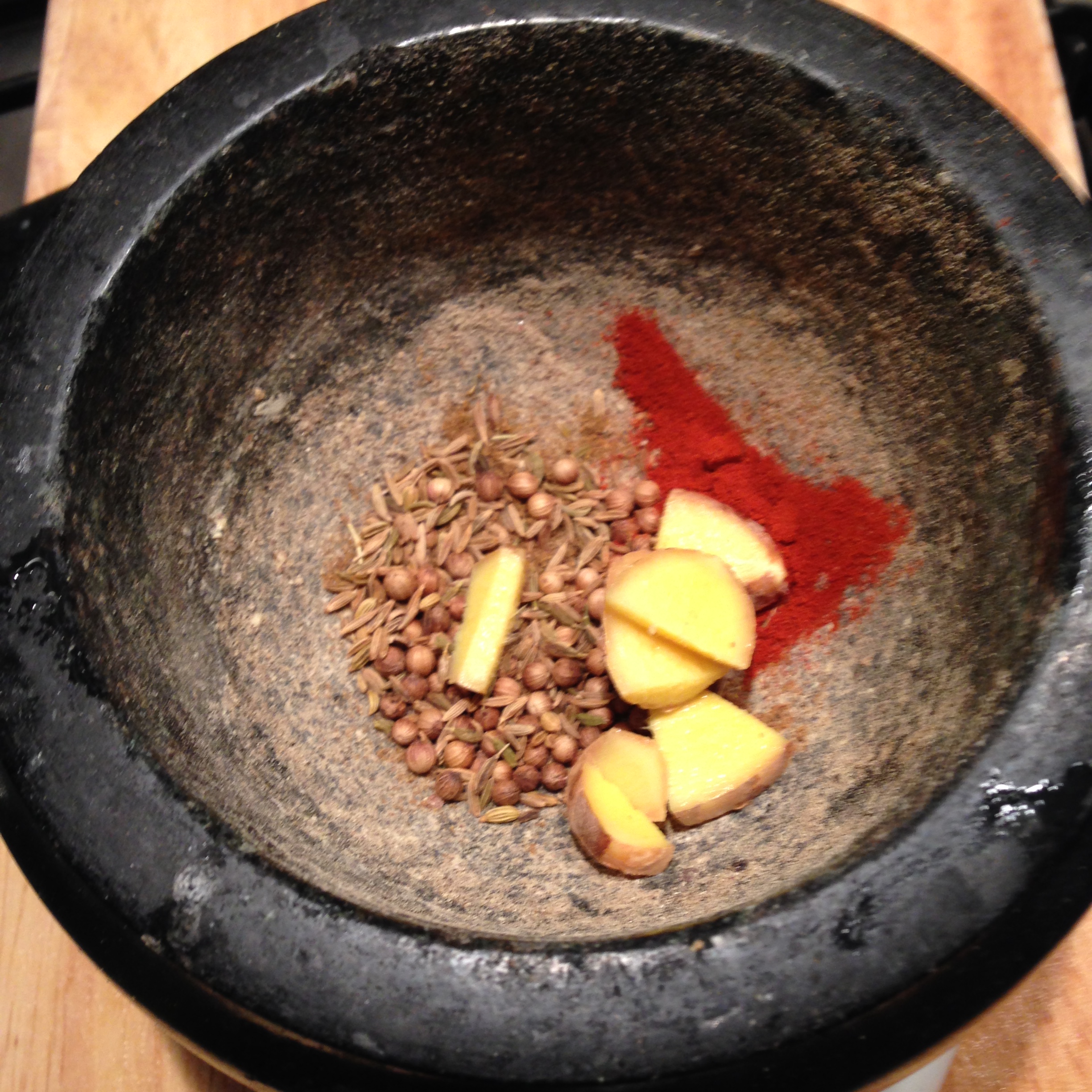 ginger, paprika, cumin, coriander and garam masala