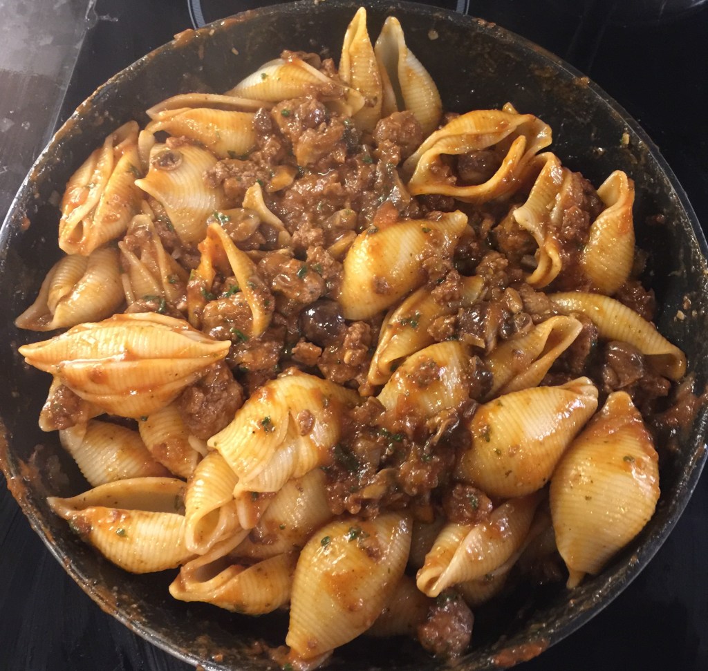 sausage-chestnut-conchiglioni-cooked